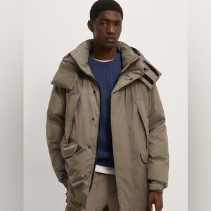 New Zara $149 Men’s Padded Puffer Parka Hooded Tan Jacket Coat 1732/300 Large